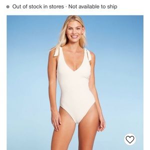 Women's Plunge Front Shoulder Tie Ribbed Swimsuit - Shade & Shore TARGET NWT